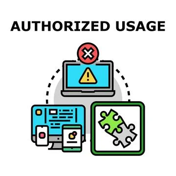 Authorized usage concept with digital devices and software license Stock Illustration