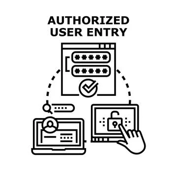 Authorized user entry process verifying identity access Illustrazione stock