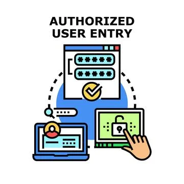 Authorized user entry process verifying identity access Stock Illustration