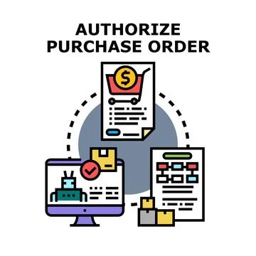 Authorizing purchase order with automated system process Stock Illustration