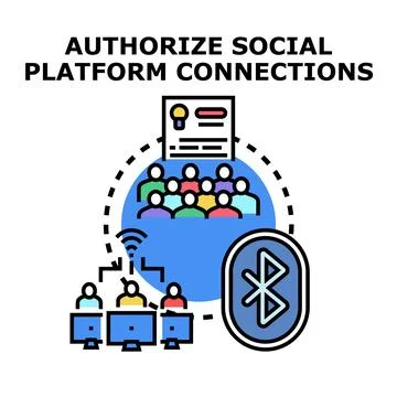 Authorizing social platform connections and wireless technology access Stock Illustration