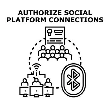 Authorizing social platform connections and wireless technology access Stock Illustration