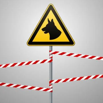 Aution - danger Be aware of dogs The area is guarded by dogs. Warning sign sa Stock Illustration