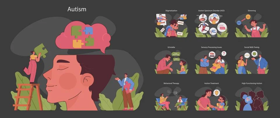 Autism awareness concept. Flat vector illustration Illustrazione stock
