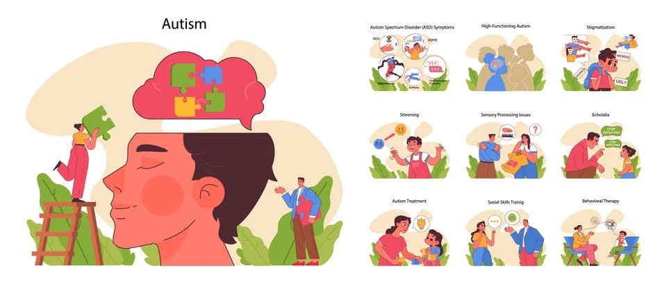 Autism awareness concept. Flat vector illustration Illustrazione stock