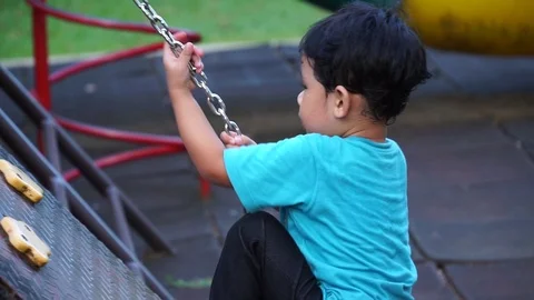 Autism boy at playground. Stock Footage 94562699