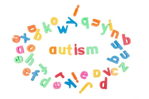 Autism text isolated on a white background. Stock Photos
