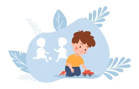Autistic child with a community adjustment problem, flat vector isolated. Stock Illustration