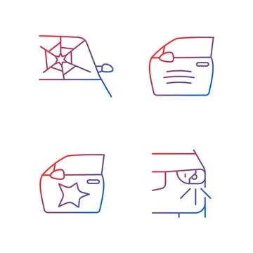Auto accident types gradient linear vector icons set Stock Illustration