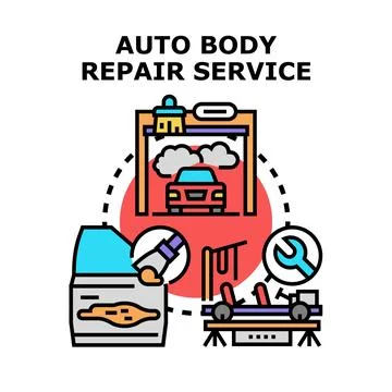 Auto body repair service process vector illustration 库存插图