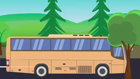 Auto Bus running on the way cartoon animation, rural area background view 库存影片 311993905