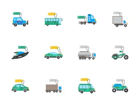 Auto business flat color vector icons set Stock Illustration