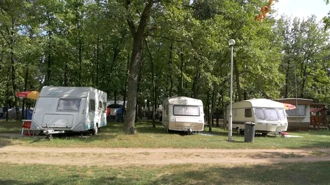 Auto Campers In Camping (2) Stock Footage 98354223