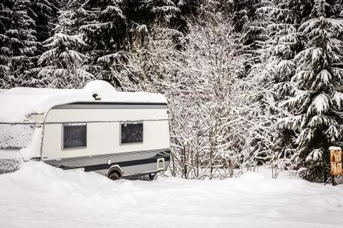Auto camping winter Stock Photos