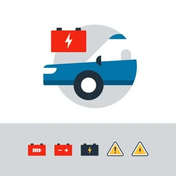 Auto car accumulator, replacement services, electrical failure, battery icon Illustrazione stock