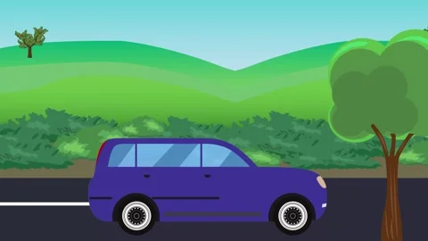 Auto car running on the road, 2d cartoon animation Stockbeeldmateriaal 311502831