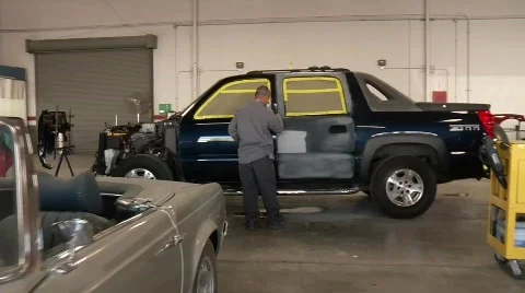 Auto Collision Repairing Truck Stock Footage