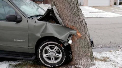 Auto Crash into Tree 库存照片