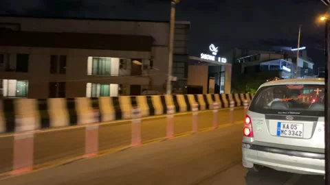 Auto crossing a flyover at night on the highway Stock Footage 162980552