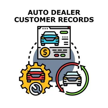 Auto dealer managing customer relationship records process 스톡 일러스트