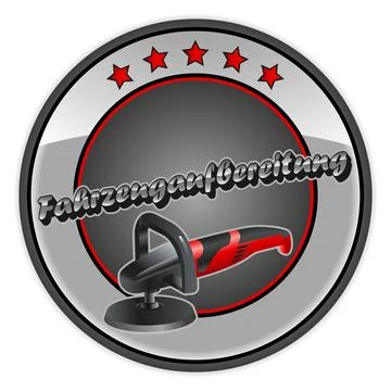 Auto detailing logo - polish machine in the button with german text Stock Illustration