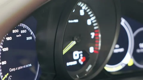Auto detailing. Modern leather brown car interior. Gearbox on the automatic Stock Footage 157873654