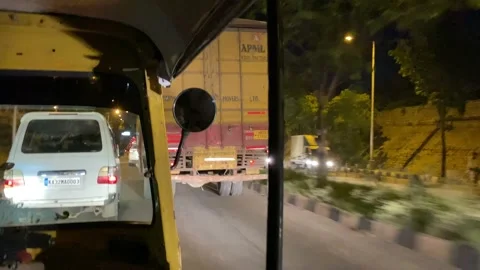 Auto driver driving auto in full speed on highway at night Stock Footage 162980832