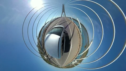 Auto drives over rope bridge, VR360, VR, 360VR, 360 Video Stock Footage 106292031
