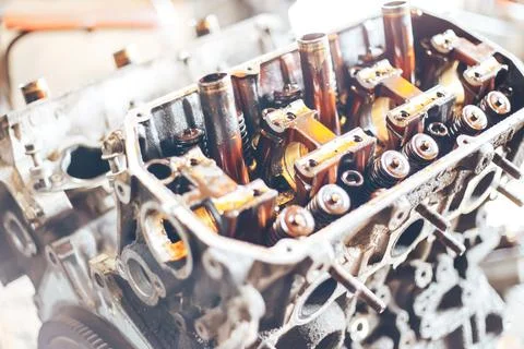 Auto engine in garage Stock Photos