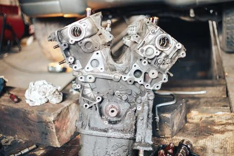 Auto engine in garage Stock Photos