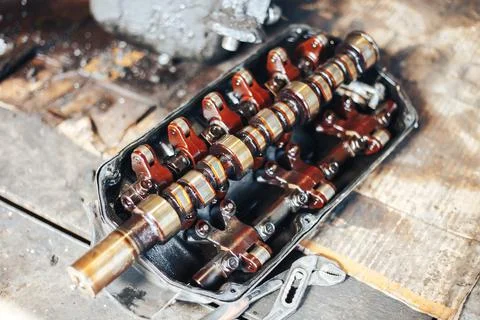 Auto engine in garage Stock Photos