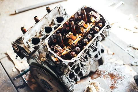 Auto engine in garage Stock Photos