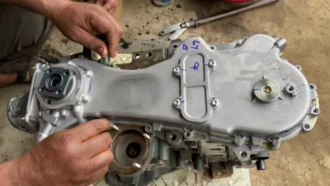 Auto engine repair, car engine overhaul, engine repair by mechanic Stock Footage 168143947