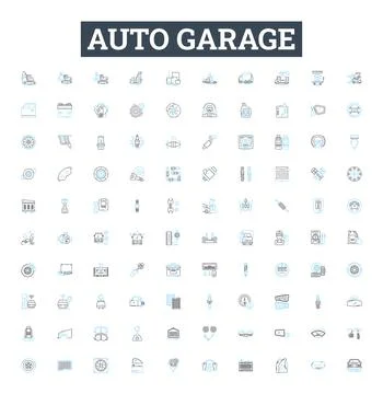 Auto garage vector line icons set. Auto, Garage, Repair, Service, Tune-up, Oil Stock Illustration