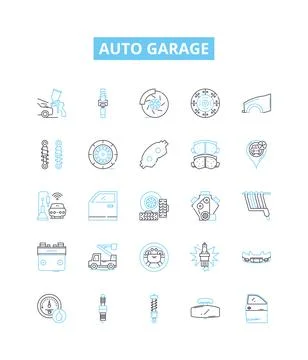 Auto garage vector line icons set. Auto, Garage, Repair, Service, Tune-up, Oil Stock Illustration