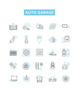 Auto garage vector line icons set. Auto, Garage, Repair, Service, Tune-up, Oil Stock Illustration