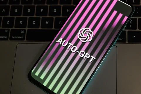 Auto GPT on mobile screen. Auto-GPT is an experimental open-source application Stock Photos