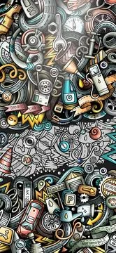 Auto hand drawn doodle banner. Cartoon detailed flyer. 스톡 일러스트