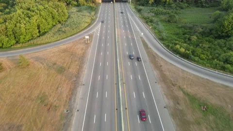 Auto Highway Overhead Med Altitude Rear Track Light Traffic With Overpass Stock Footage 137532002