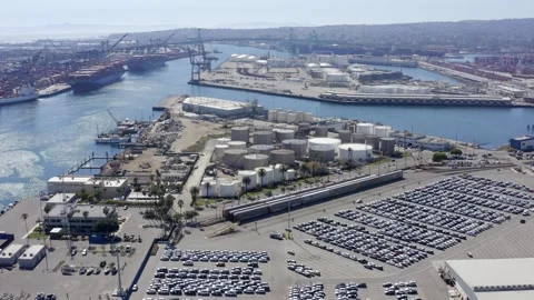 Auto Import Docks Wilmington Los Angeles California Drone Aerial View Stock Footage 150290846