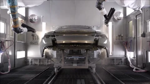 Auto industries, car manufacturing process, polishing the car 2 Stock-Footage 204061129