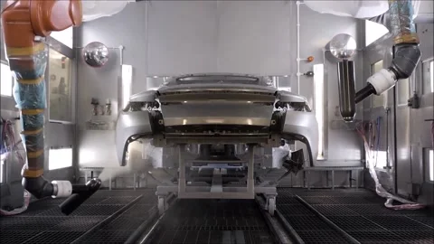 Auto industries, car manufacturing process, polishing the car Stock-Footage 204062152