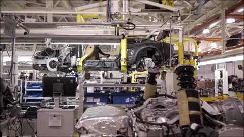 Auto industries, car manufacturing process, production unit 3 Stock-Footage 204062392