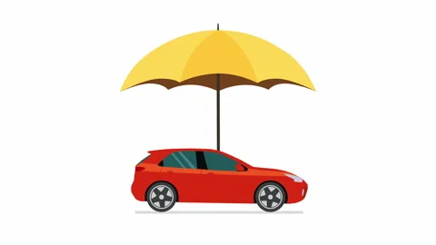 Auto Insurance Concept with Umbrella Protecting Car Flat Illustration Vídeos de archivo 340912352