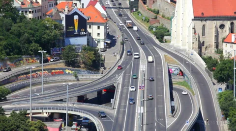 Auto junction and day traffic in Bratislava, Slovakia Video stock 34961616