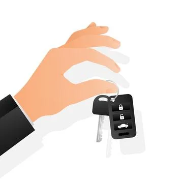 Auto key with hand, great design for any purposes. Blue background. White Stockillustratie
