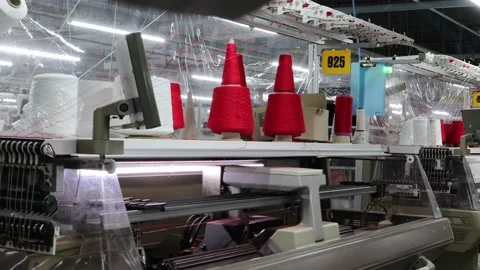 Auto knitting machine in bulk production process Stock Footage 159534719
