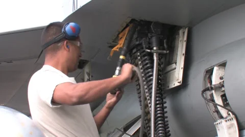 Auto loading ammunition into aircraft Stock Footage 32593248