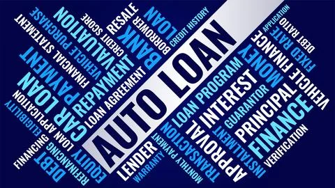 Auto Loan finance word cloud, auto loan terms like vehicle, interest, and f.. Stock Illustration