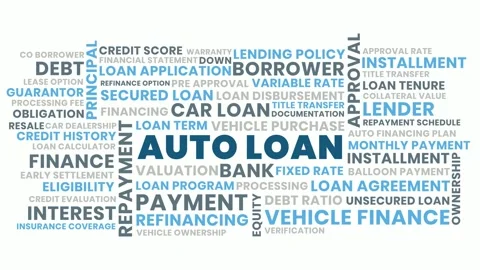 Auto Loan Word Cloud, Vehicle Finance Tag Cloud. Auto Loan Typography Vecto.. Stock Footage 341272375